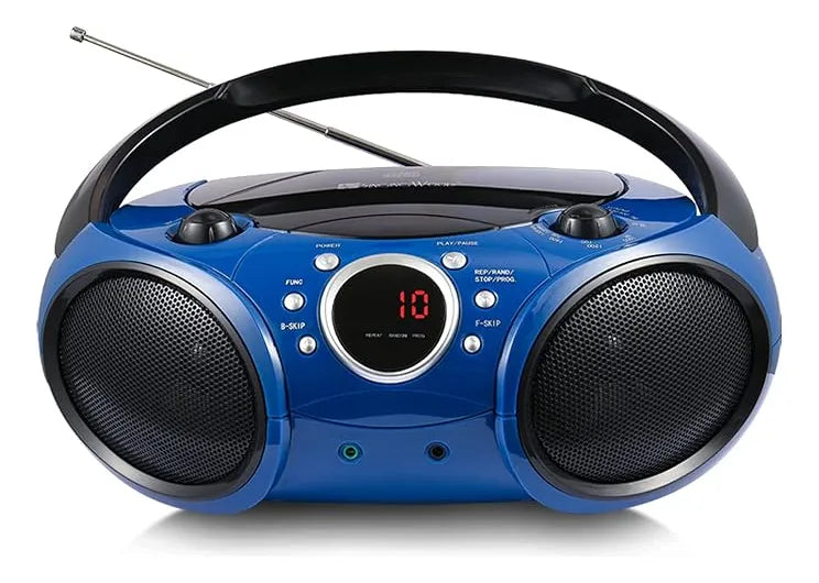 RADIOGRABADOR BLUETOOTH SINGING WOOD SBX030 AZUL CON CD Y RADIO AM/FM PORTÁTIL GRADO A