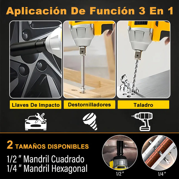 LLAVE DE IMPACTO INALÍ¡MBRICO 600W,LLAVE DE IMPACTO ELÉCTRICA CON LUZ DE TRABAJO INTEGRADA DE 16 LED,PISTOLA DE IMPACTO PARA REPARACIONES DOMÉSTICAS Y DEL AUTOMÓVIL AMARILLO GRADO B