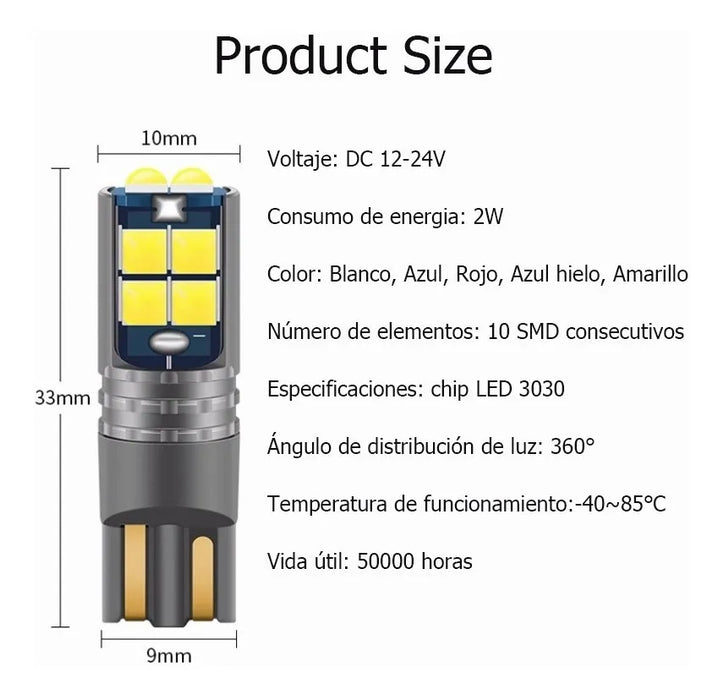 Foco Led Pellizco T10 W5 W 168 194 Canbus 1224 V Sin Errores 5793