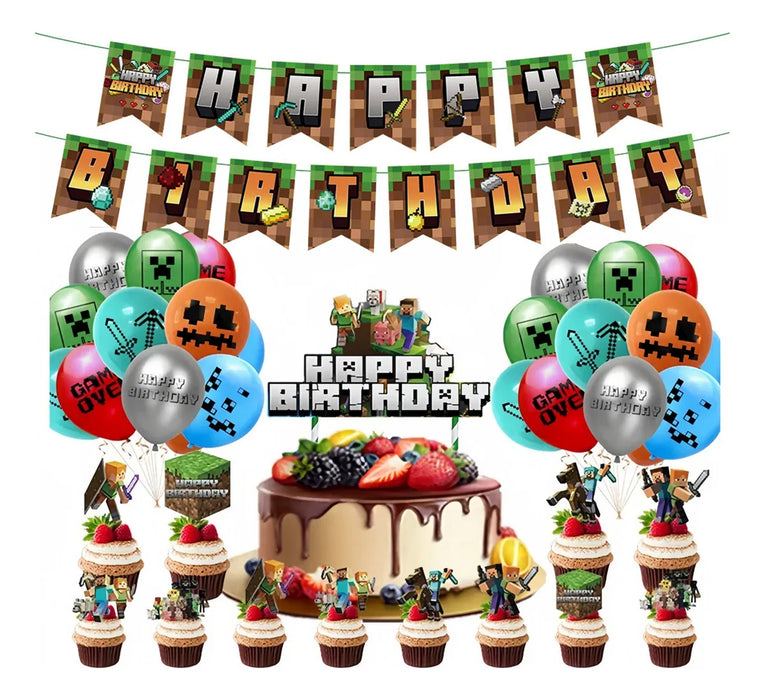 Globos De Cumpleaños Decoracion Minecraft Fiesta Tematica 2 grado B