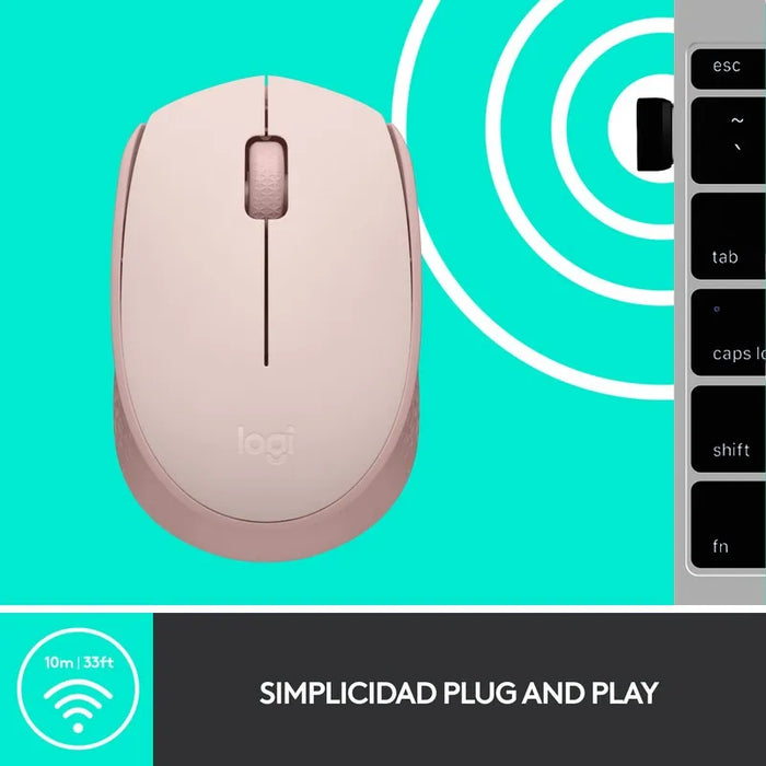 mouse logitech m170- 910-006862 inalámbrico óptico color rosa Grado B