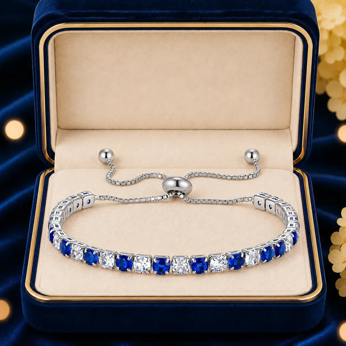 PULSERA PLATA MUJER JOYERÍ­A PLATA 925 CON ZIRCONIA AJUSTABLE AZUL GRADO B
