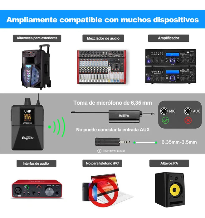BOMGE 30 CANALES UHF MICROFONO INALAMBRICO DIADEMA Y SOLAPA GRADO B