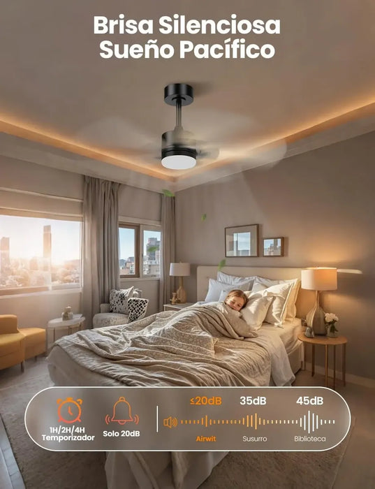 VENTILADOR DE TECHO MODERNO CON LUZ Y CONTROL REMOTO 5 ASPAS GRADO B