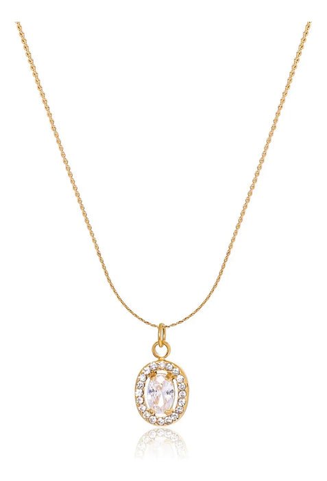 COLLAR CON COLGANTE DE CIRCONIO OVALADO DORADO, ACERO INOXID GRADO B - TiendaKomet México