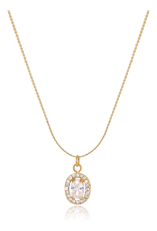 COLLAR CON COLGANTE DE CIRCONIO OVALADO DORADO, ACERO INOXID GRADO B - TiendaKomet México