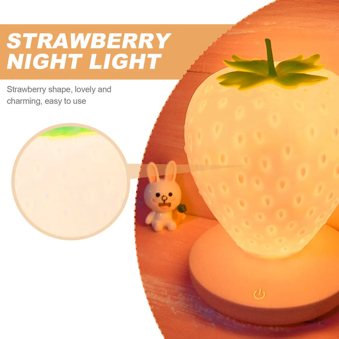 LUZ NOCTURNA CON FORMA DE FRESA, LAMPARA DE SILICONA, 3 MODO BLANCA GRADO B
