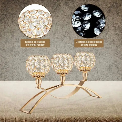 Candelabro Portavelas Cristal Para Decoración De Mesa 3brazo