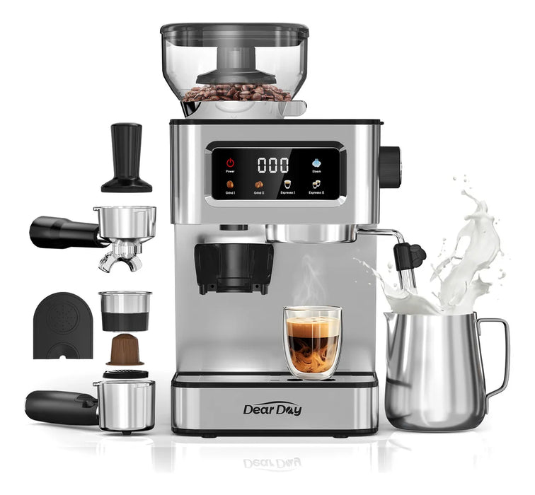 Cafetera Espresso Dear Day 20bar Conburbujeador De Leche EXPRESSO XH-V9 SILVER SEMI-AUTOMATIC ESPRESSO MAKER, 1.35 KW, 1.8L CAPACITY, DOMESTIC CURRENT, 20 BAR PRESSURE, COMPATIBLE CON NESPRESSO GRADO B