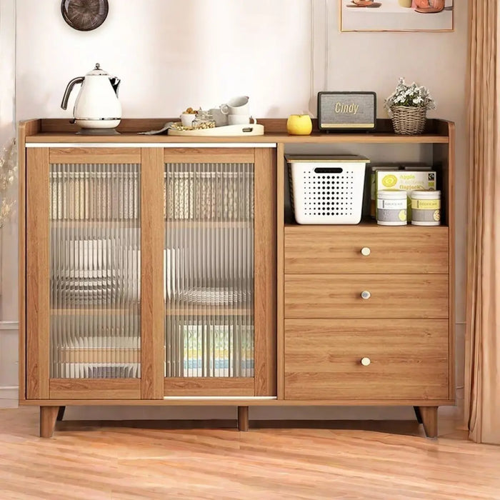 APARADOR ORGANIZADORES DE MADERA CON PUERTAS Y 3 CAJONES MARRÓN