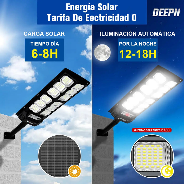 LÁMPARA SOLAR LED EXTERIOR 650W RUOMU SENSOR IP67 PACK 2 LUZ BRILLANTE NEGRO GRADO B