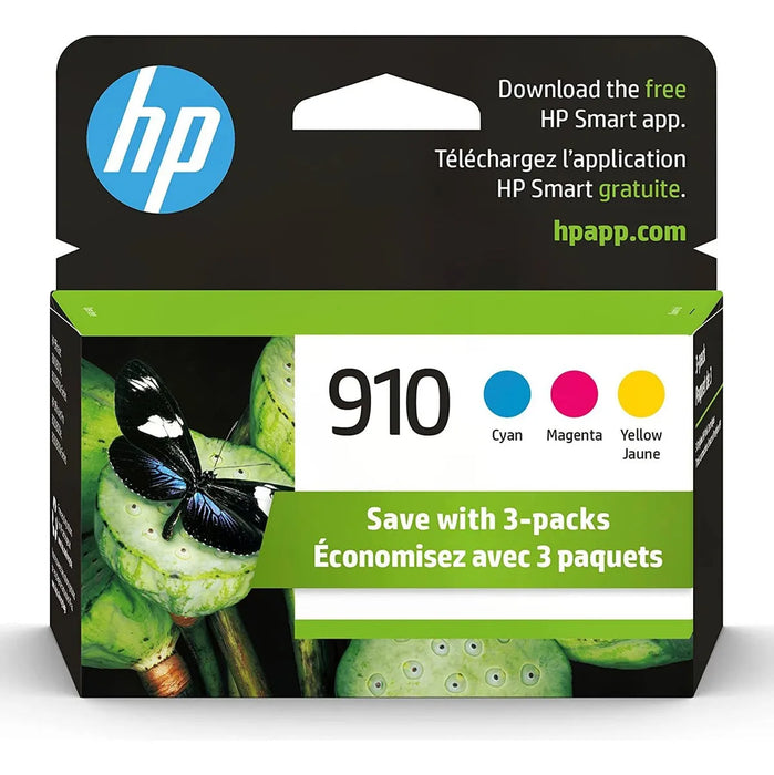 CARTUCHOS DE TINTA ORIGINALES HP 910 CIAN, MAGENTA, AMARILLO | COMPATIBLE CON HP OFFICEJET 8010, 8020 SERIES, HP OFFICEJET PRO 8020, 8030 SERIES (3YN97AN), 3 UNIDADES GRADO A