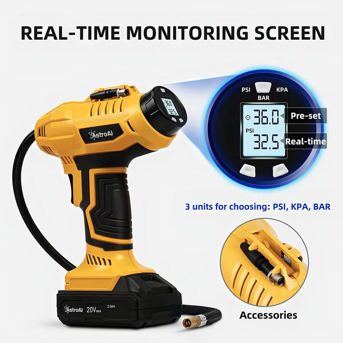 Astroai Compresor De Aire Inalámbrico Para Inflar Neumáticos, Batería Recargable,160 Psi,bomba De Aire Portátil De Mano Para Automóvil De 12 V, Aire Inflador Eléctrica, GRADO B