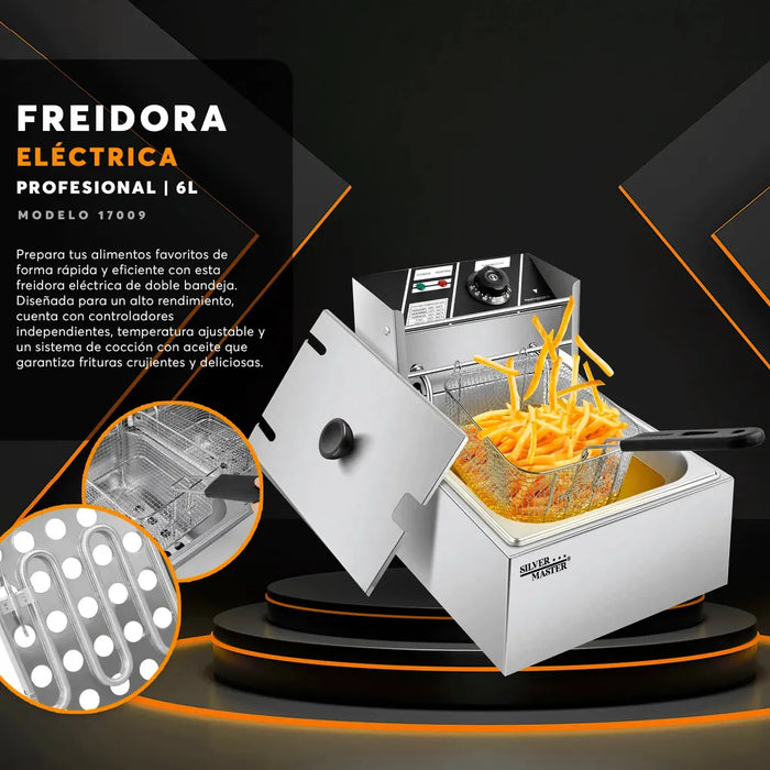 FREIDORA ACEITE ELÉCTRICA INDUSTRIAL 6 LT ACERO INOXIDABLE GRADO B