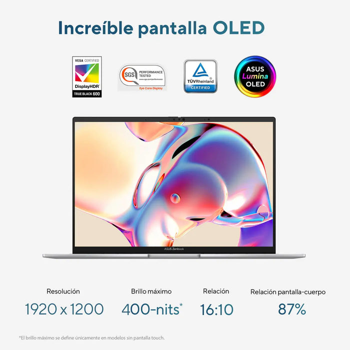 LAPTOP ASUS ZENBOOK 14 UX34 INTEL CORE ULTRA 5 16GB 512GB PLATEADO GRADO A