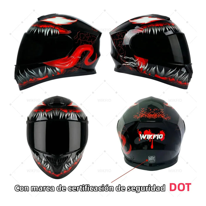 CASCO MOTO ABATIBLE PLEGABLE CERTIFICADO DOT DISEÑO VENOM GRADO B