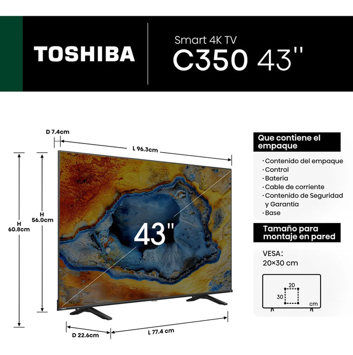 TOSHIBA SMART TV PANTALLA 43 PULGADAS LED 43C350NM FIRE TV GRADO B