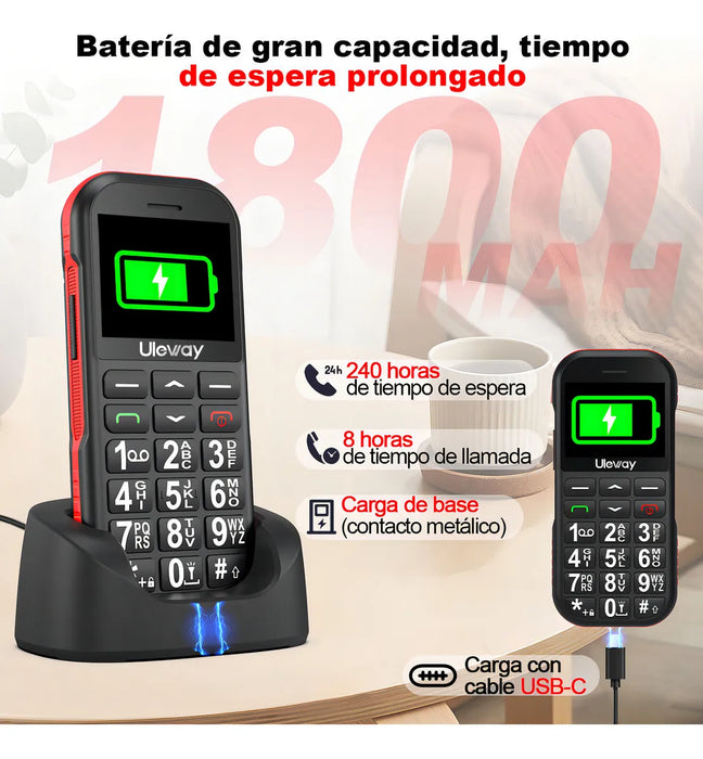 ULEWAY TELEFONO MOVIL PARA ADULTOS MAYORES, 4G LTE, BOTON SOS, BOTONES GRANDES, TECLADO ILUMINADO, VOLUMEN ALTO, LINTERNA, FM, RESISTENTE, 1800MAH, NEGRO GRADO B