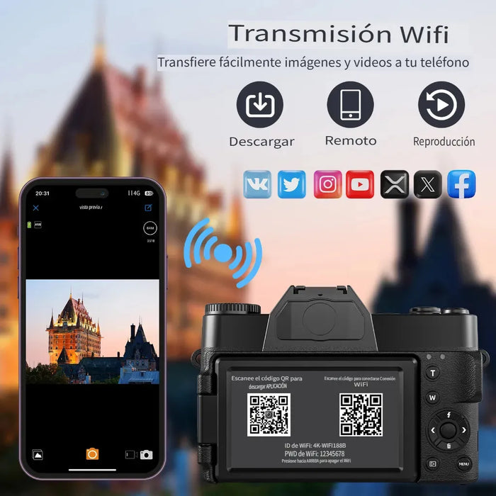Cámara Digital Wifi Autofocus 4k Aorzoo 75MP Negro Con Pantalla Rotación 180°+tarjeta Sd 2 Pilas GRADO B