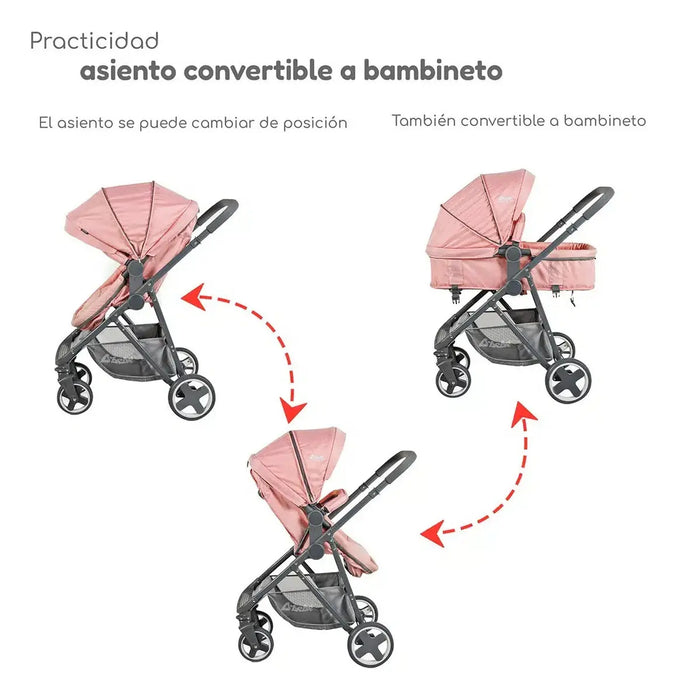 CARRIOLA D BEBE TRAVEL SYSTEM PRINCE CON AUTOASIENTO COLOR NEGRO CHASIS ROSA