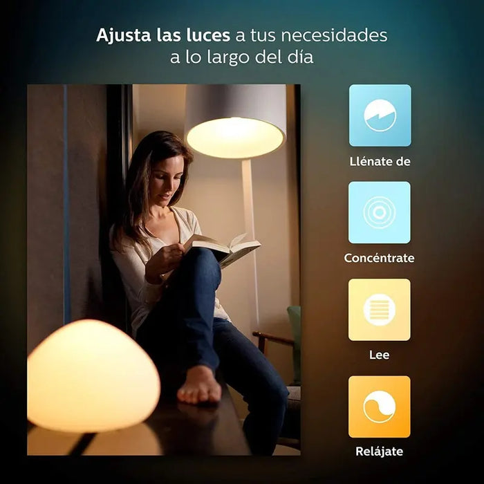 Pack X4 Focos Philips Hue Get Started E26 + Hue Bridge Color De La Luz Blanco Cálido, Blanco Frio Y Multicolor grado B