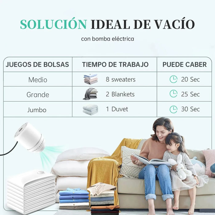 Bolsas De Almacenamiento Al Vacío Con Bomba Eléctrica 15pcs