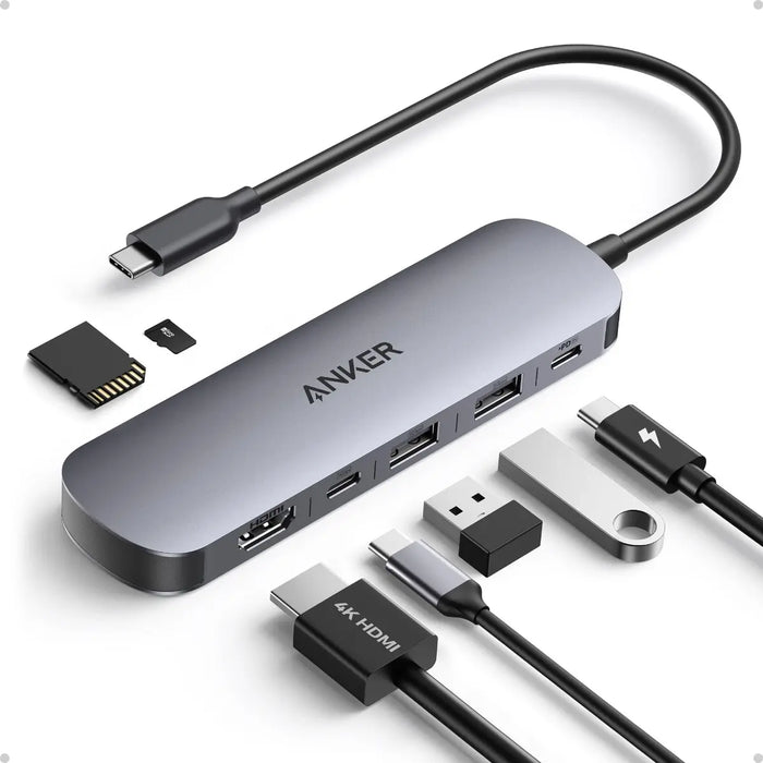 HUB USB-C 7-EN-1 ANKER HUB USB-C 7-EN-1, ADAPTADOR MULTI-PUERTOS PARA LAPTOP, HDMI 4K@60HZ, PD 85W, USB-A/USB-C 3.0, LECTOR SD/TF, COMPATIBLE CON MACBOOK/IPAD/WINDOWS (CARGADOR NO INCLUIDO) PLATEADO GRADO B