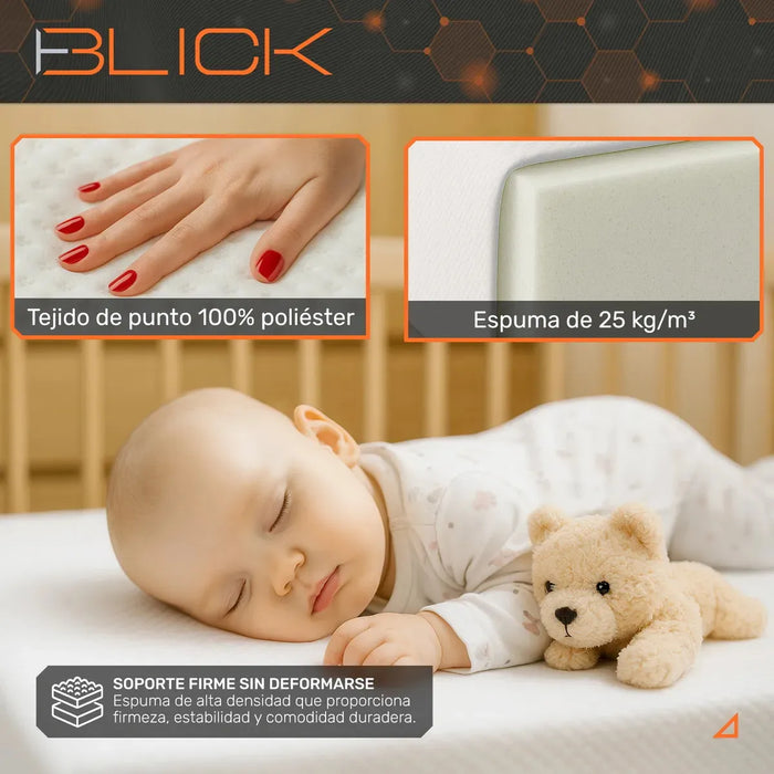 Colchon De Cuna Memory Foam 130 X 70 x 15 Cm Mediano Hipoalergénico Antibacterial 25 Kg Caja Blick Color Blanco     GRADO A