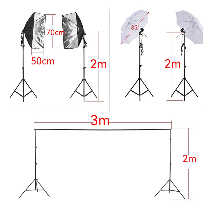 Kit Estudio Fotografico Set Softbox Cicloramas Sombrilla 2.7