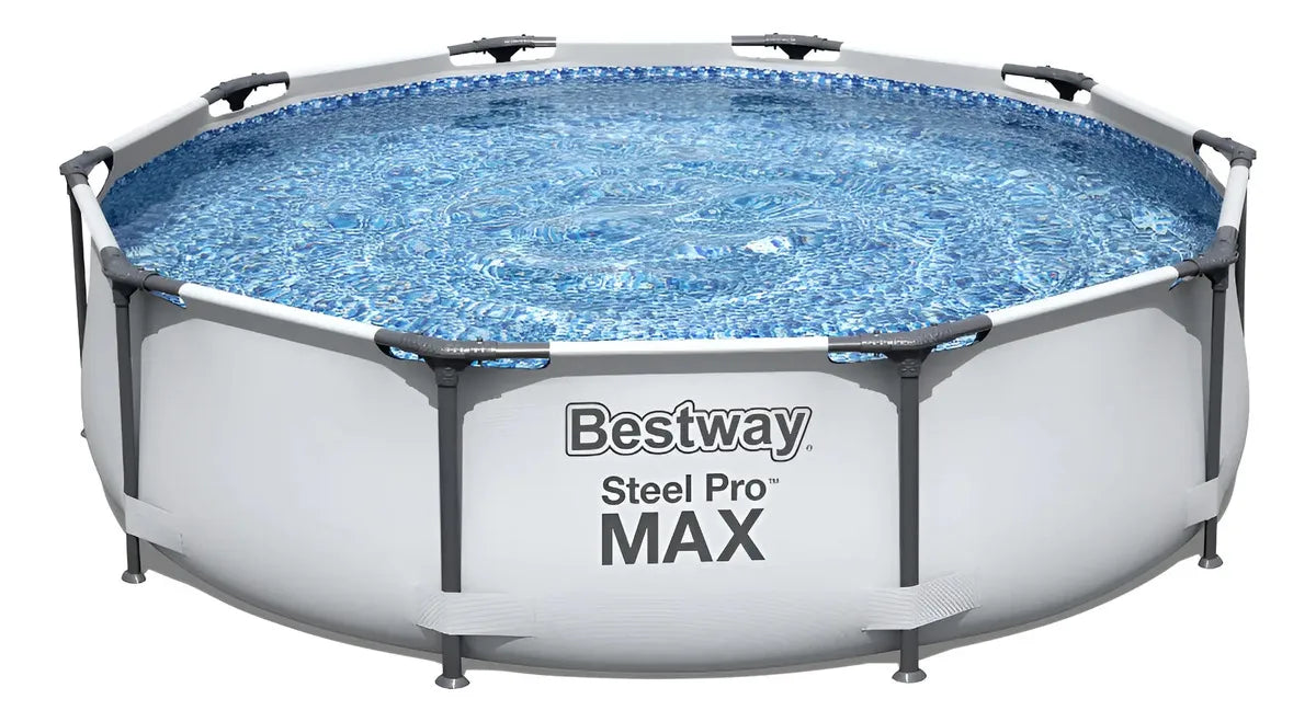 ALBERCA ESTRUCTURAL REDONDA STEEL PRO MAX 3M JARDIN BESTWAY COLOR GRIS CLARO PIEDRA PRISMÁTICA GRADO B