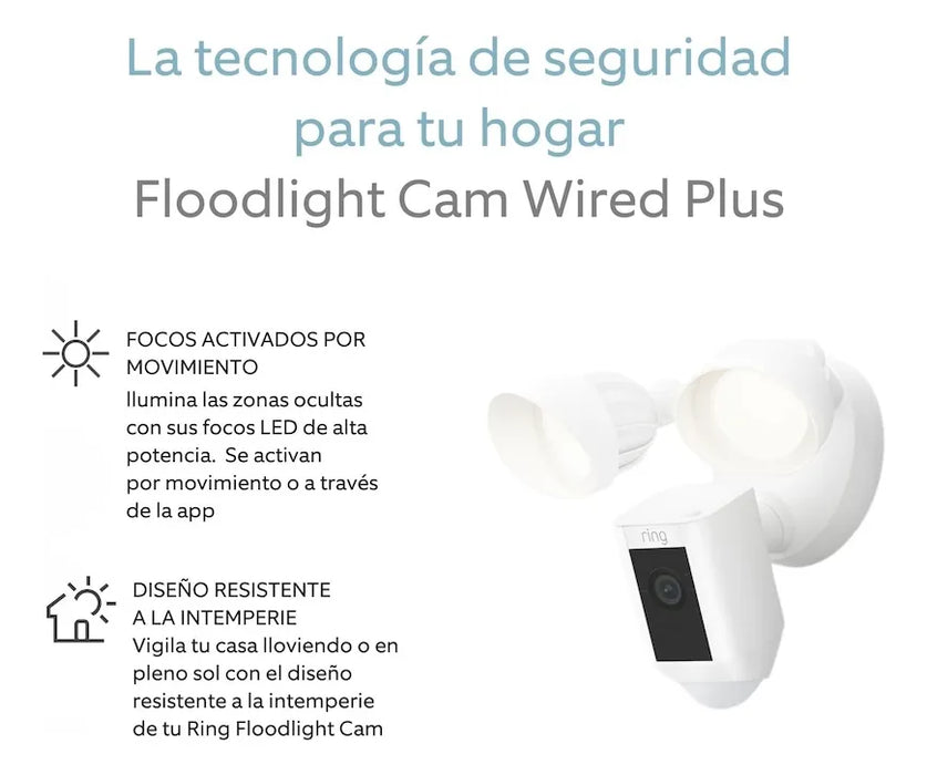 CAMARA DE SEGURIDAD EXTERIOR CON REFLECTORES Y SIRENA CABLEADA RING PRO FLOODLIGHT CAM WIRED PRO BLANCO GRADO B