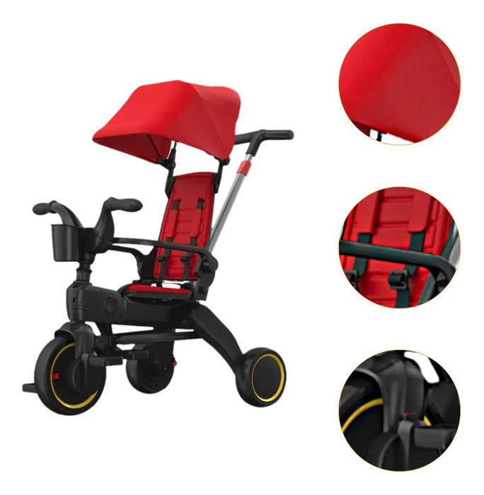 .TRICICLO TIPO CARREOLA PLEGABLE PORTATIL RECLINABLE 4 EN 1 ROJO TOHIFER GRADO B
