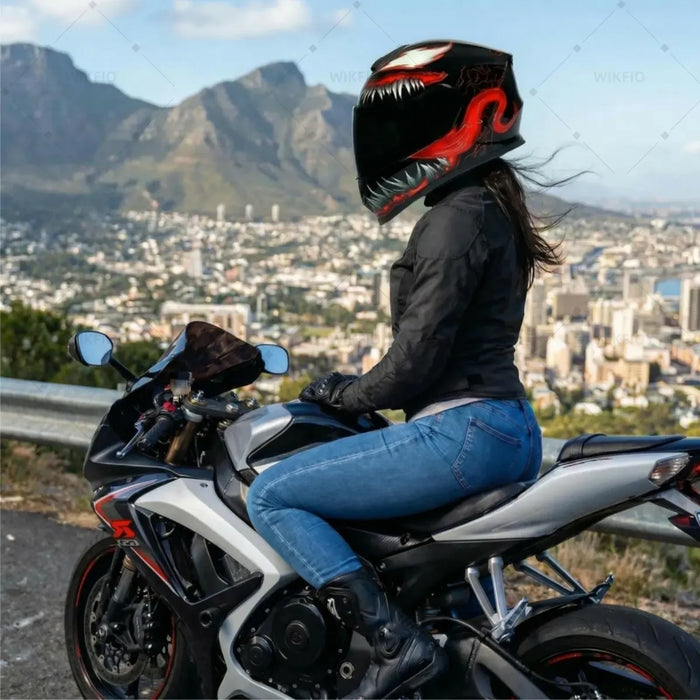 CASCO MOTO ABATIBLE PLEGABLE CERTIFICADO DOT DISEÑO VENOM GRADO B