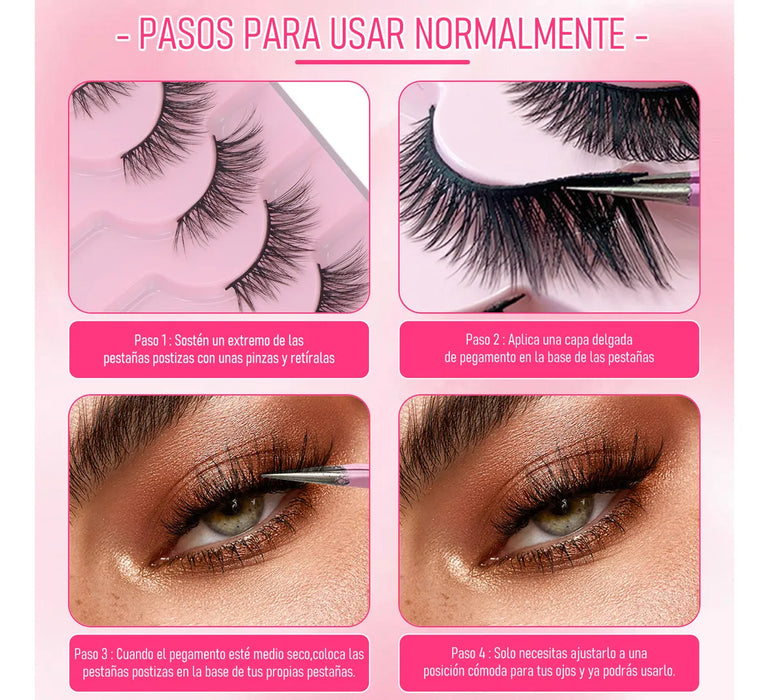 10 PARES DE PESTAÍ±AS POSTIZAS 3D VIVID DE MEDIA LONGITUD GRADO A