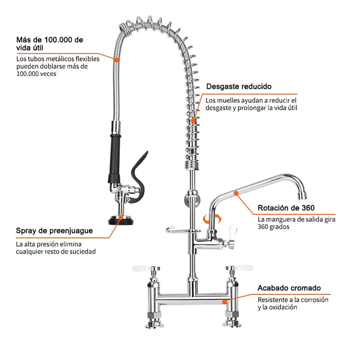 LLAVE PRELAVADO COCINA COMERCIAL GRIFO MEZCLADOR 27'' GRADO B