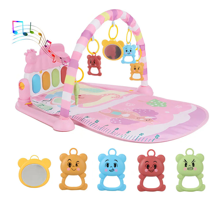 LICTIN GIMNASIO ACOLCHADO TAPETE BEBE ALFOMBRA INFANTIL CON PIANOY MUSICA,TAPETE DE JUEGO PARA BEBÉS DE 0-6 MESES,COJÍ­N MÁS GRUESO, MÁS SUAVE Y CÓMODO,TAPETE DE JUEGO CON 5 JUGUETES ACOPLABLES,ROSA GRADO B