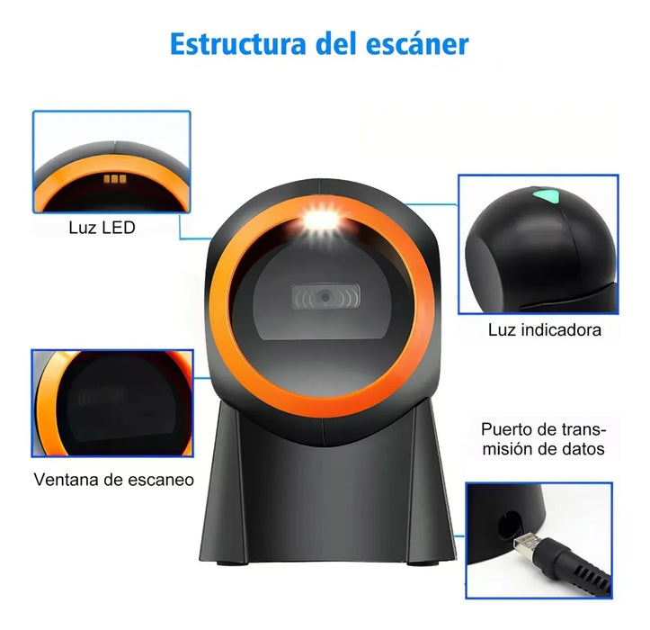 LECTOR CODIGO BARRAS OMNIDIRECCIONAL 1D2DQR USB SCANNER