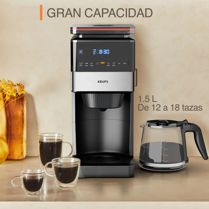 Cafetera De Filtro Grind & Brew, Krups Con Molino, Con Sistema Antigoteo Y Capacidad Para 10 Tazas, Muele Los Granos Al Momento Para Tener Un CafÃ© Mas Fresco, Incluye Filtro Permanente, Km842850 GRADO B