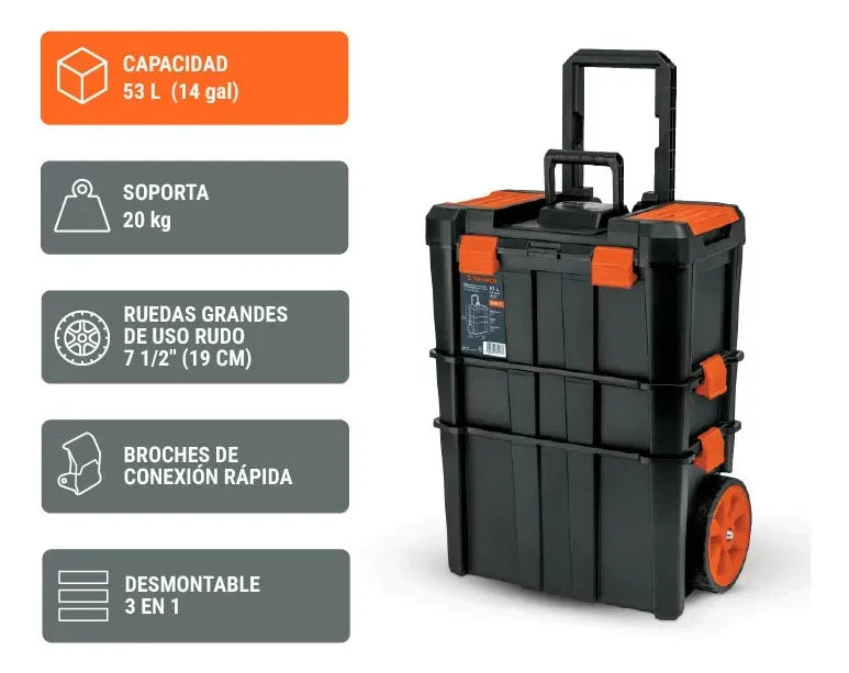 Caja para Herramientas 3 en 1 Desmontable Truper CHP-1925R 19x25 Pulgadas | Color Negro | Grado B