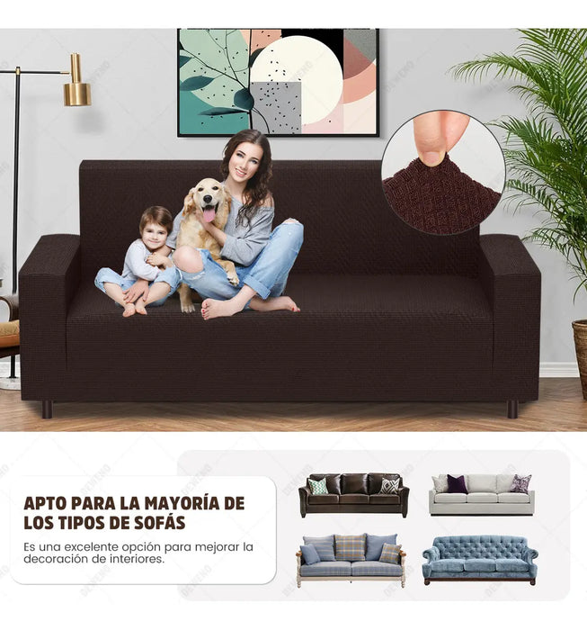 DEWENO PROTECTOR CUBRE SALA AJUSTABLE STRETCH ELÁSTICO 3PZAS, FUNDA ELÁSTICA SOFÁ PROTECTOR CUBRE SALA AJUSTABLE, FUNDAS PARA SOFAS CHOCOLATE LISA GRADO B