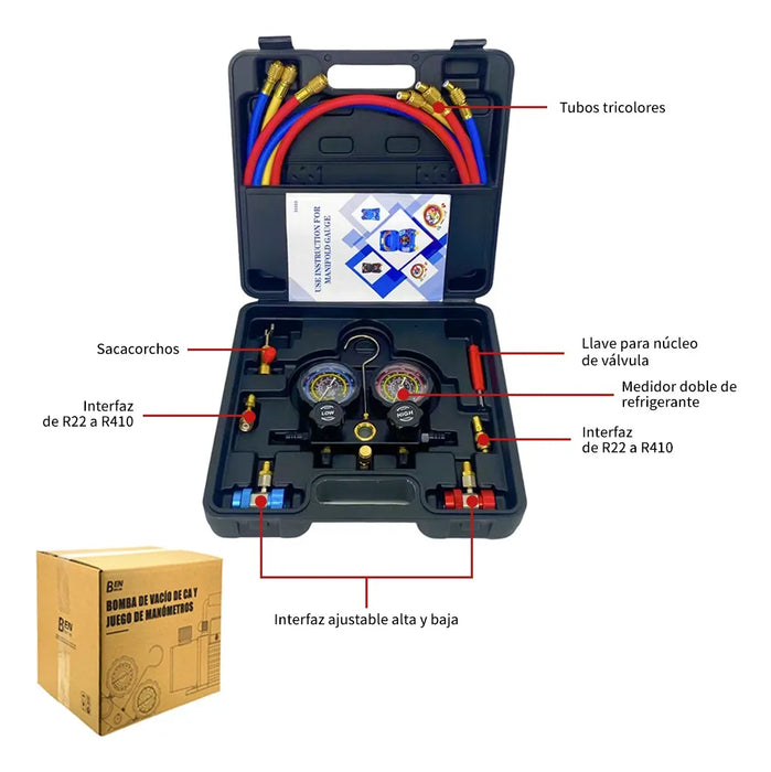 Bomba De Vacío Benzhijia 5cfm 1/3hp 110v + Kit De Manómetro