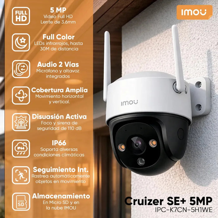 IMOU CÁMARA DE SEGURIDAD WIFI CRUISER SE+ 5MP IPC-K7CN5H-PLUS-256 CON MICROSD 256GB FULLCOLOR IMOU SENSE ALTA DEFINICIÓN... BLANCO Grado B