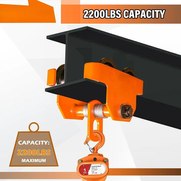 Trole De Carga Para Vigas 1 Ton 2200lb Ancho Ajustable Carro GRADO B