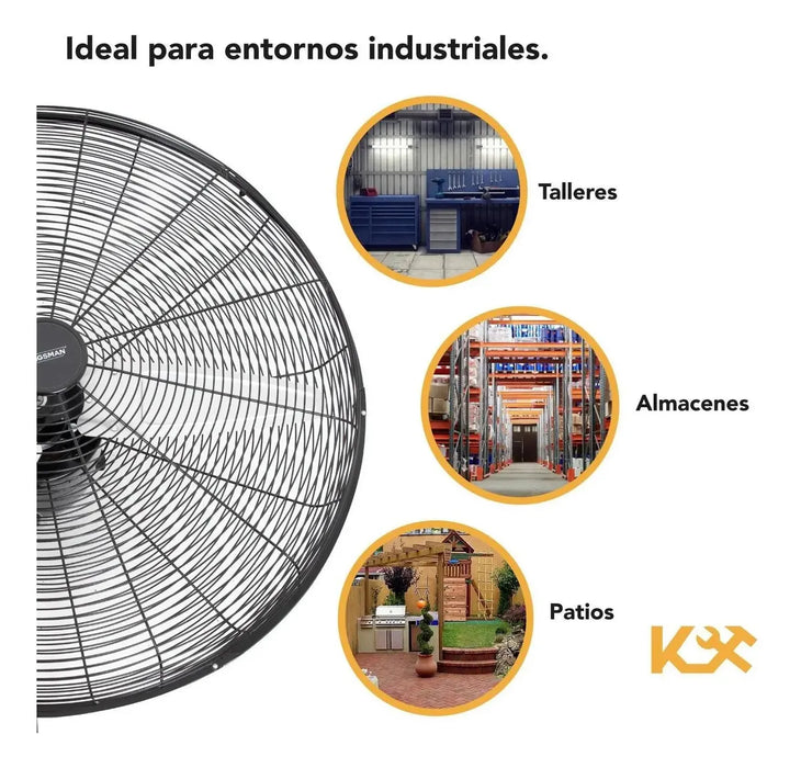 VENTILADOR DE PARED INDUSTRIAL 26 PULGADAS ALUMINIO KINGSMAN ESTRUCTURA NEGRO DIÁMETRO 66 CM FRECUENCIA 60 HZ GRADO B