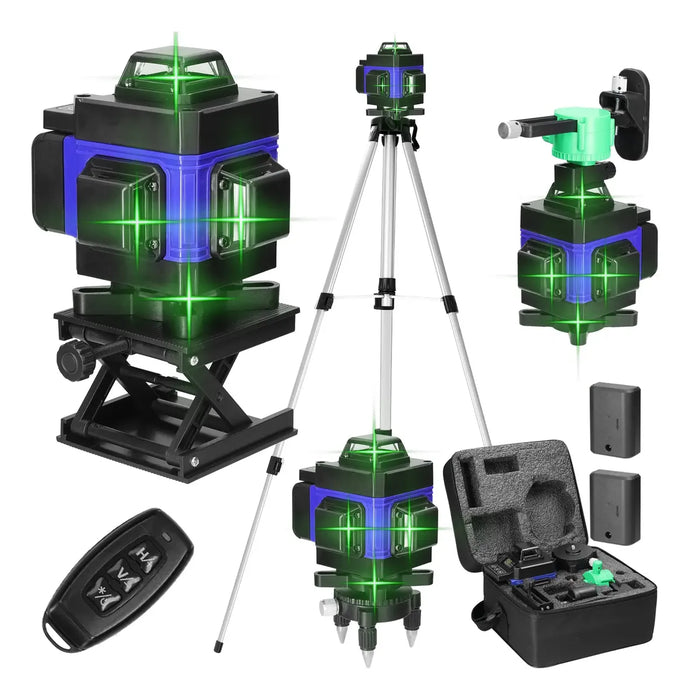 SHAWTY NIVEL LÁSER AUTONIVELANTE 360Â° 16 LÍ­NEAS VERDE, VERDE LÍ­NEAS NIVEL LASER DE NIVELACIÓN AUTOMÁTICA DE 3Â° DE PRECISIÓN, CON 2 BATERÍ­AS DE 2400 MAH Y BOLSO DE TRANSPORTE GRADO B