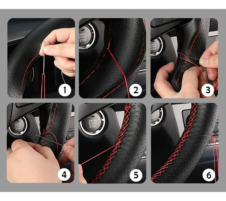 Cubre Volante Auto Cosido Funda Cosida Tipo Piel 38cm 2pzs 9472