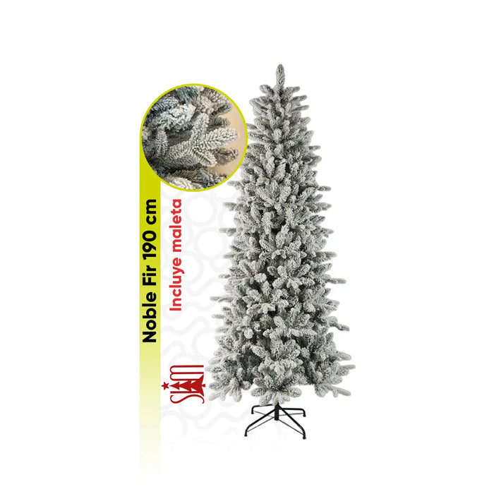 ARBOL DE NAVIDAD NEVADO PINE SLIM TIPO LÁPIZ MODELO NOBLE RAMAS PREMIUM MATERIAL POLIETILENO (PE) PINO NAVIDEÑO 190 CM DE ALTO + MALETA TRANSPORTADORA CHRISTMAS TREE ARTEGO VERDE NEVADO GRADO B