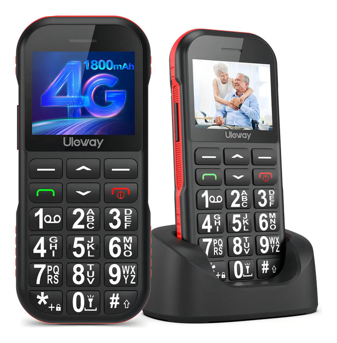 ULEWAY TELEFONO MOVIL PARA ADULTOS MAYORES, 4G LTE, BOTON SOS, BOTONES GRANDES, TECLADO ILUMINADO, VOLUMEN ALTO, LINTERNA, FM, RESISTENTE, 1800MAH, NEGRO GRADO B