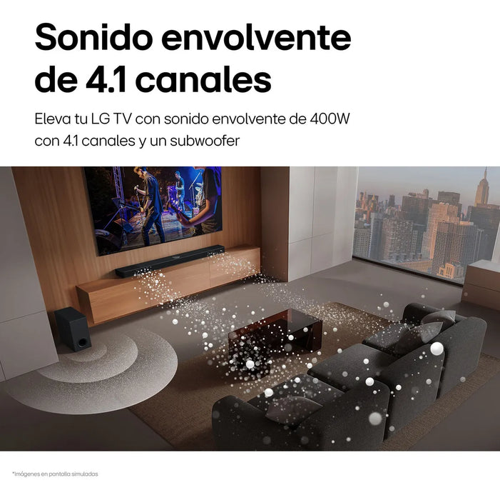 LG SOUNDBAR S40T | BARRA DE SONIDO 2.1 CANALES 300W CON AI SOUND PRO, SUBWOOFER INALAMBRICO Y WOW INTERFACE | AUDIO ENVOLVENTE Y PERSONALIZABLE GRADO A