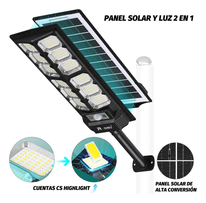 LÁMPARA SOLAR LED EXTERIOR 650W RUOMU SENSOR IP67 PACK 2 LUZ BRILLANTE NEGRO GRADO B